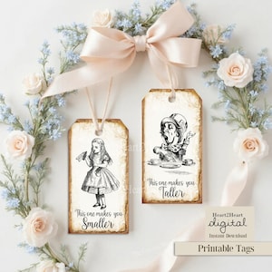 Alice in Wonderland This one makes you smaller/taller Party Tags, Labels, Printable Tags, Favors Tea party Mad Hatter Digital Download