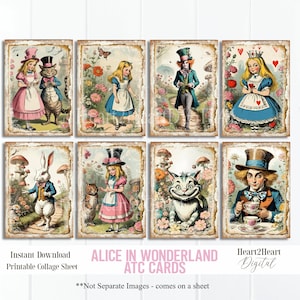 Vintage Alice in Wonderland Collage Sheet ATC Journal Cards, Digital Image, Scrapbook Cards, Printable Download, ACEO, Digital Cards,
