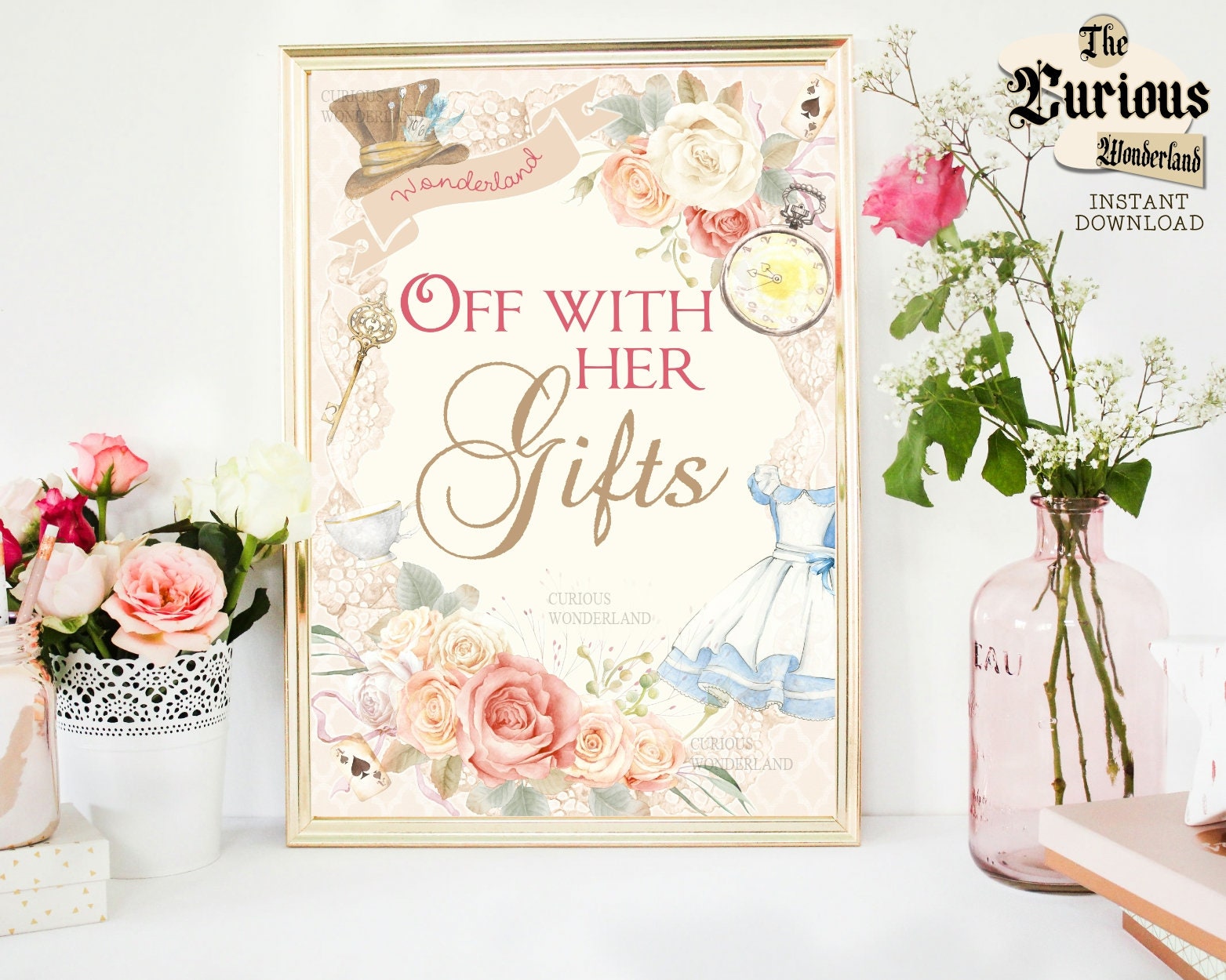 Alice in Wonderland Gift Sign Off with her gifts Party Sign Etsy