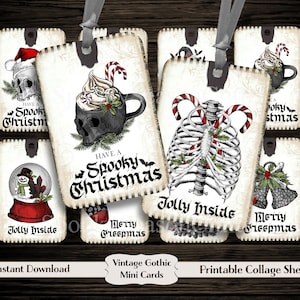 Gothic Spooky Christmas Hang Tags, Spooky Christmas Collage Sheet, ATC Cards, Digital Image, Scrapbooking Ephemera Cards, Printable Download