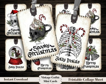 Gothic Spooky Christmas Hang Tags, Spooky Christmas Collage Sheet, ATC Cards, Digital Image, Scrapbooking Ephemera Cards, Printable Download