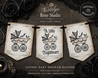 Gothic Baby Shower Bunting, Spooky Baby Shower Banner