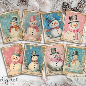 Retro Vintage Pastel 1950s Christmas Snowman Collage Sheet, Tags, Journal Cards, Digital Image, Scrapbook Cards, Printable Download
