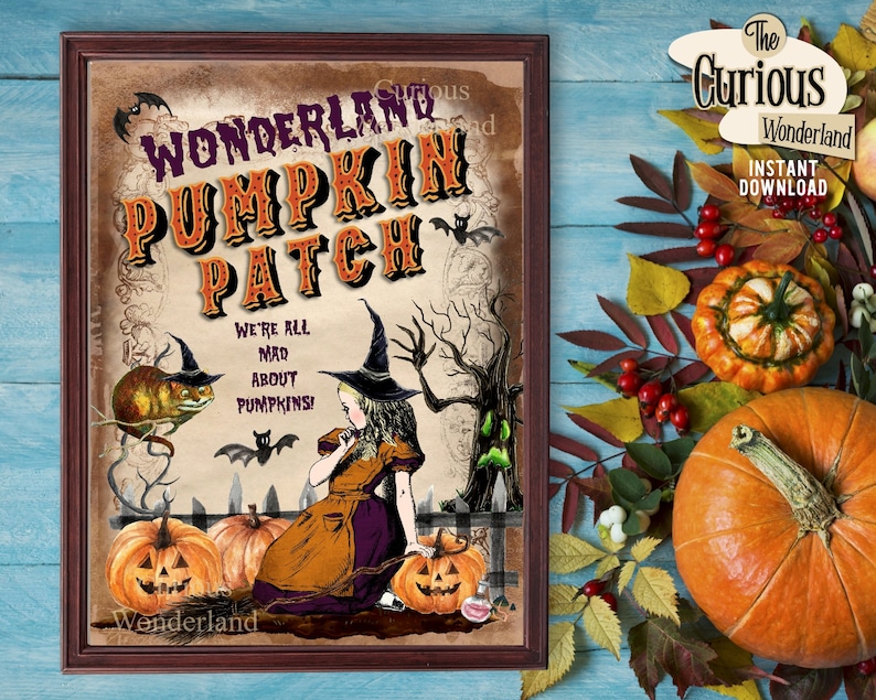 Pumpkin Farm Sign Pumpkin Wall Art Alice in Wonderland Pumpkin Patch INSTANT DOWNLOAD Halloween Printable Art