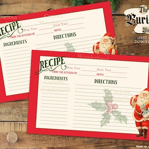 Retro Santa Christmas Recipe Cards - Collage Sheet -Printable Recipe Card - Digital Download  - INSTANT DOWNLOAD - Food Cards