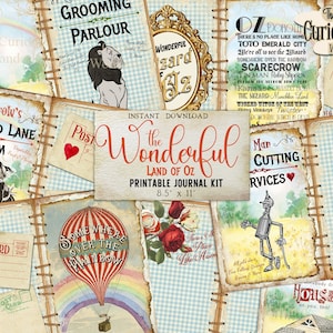 Wizard of Oz Printable Junk Journal Kit Craft Scrapbooking Quote Cards INSTANT DOWNLOAD Collage Sheet Ruby Slippers Tattered Papers