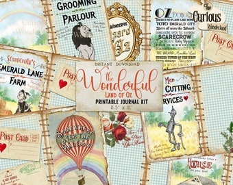 Wizard of Oz Printable Junk Journal Kit Craft Scrapbooking Quote Cards INSTANT DOWNLOAD Collage Sheet Ruby Slippers Tattered Papers