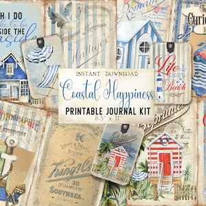 Coastal Vol 1 Junk Journal, Ephemera, Nautical Pack, Digital Download, Printable Journal, Vintage Beach Journal, Beach House Digi Kit