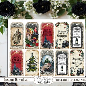 Diario navideño con calavera gótica, imprimible, diario gótico, kit de diario digital, papel para álbum de recortes, descarga digital para manualidades, espeluznante imagen 5
