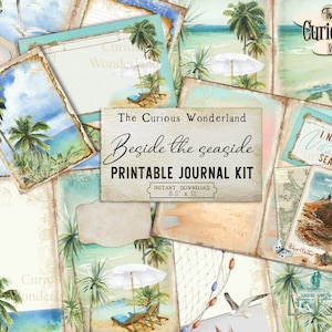 Retro Beach Junk Journal Ephemera Nautical Pack Digital Download Tags  Kit Printable Shabby Chic Journal Tropical Palms