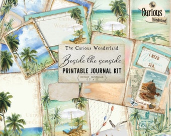 Retro Beach Junk Journal Ephemera Nautical Pack Digital Download Tags  Kit Printable Shabby Chic Journal Tropical Palms
