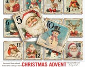 Vintage Christmas Advent Squares, Christmas Countdown, December Calendar, Digital, Collage Sheet Printable Labels, Digital Images,