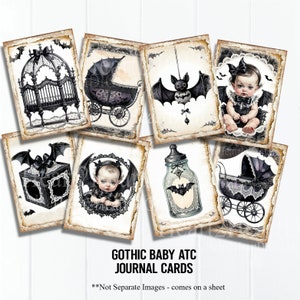 Vintage Gothic Baby Ephemera Cards, ATC ACEO Cards, Printable Baby Cards, Baby Collage Sheet, Digital Download, Spooky Goth Baby