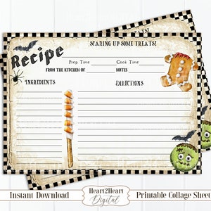 Halloween 5x7 Recipe Cards, Collage Sheet, Printable Recipe Card, Recipe Book Cards, Digital Download, Halloween Recipes INSTANT DOWNLOAD