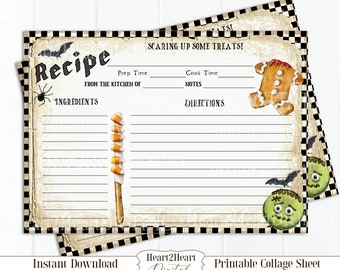 Halloween 5x7 Recipe Cards, Collage Sheet, Printable Recipe Card, Recipe Book Cards, Digital Download, Halloween Recipes INSTANT DOWNLOAD