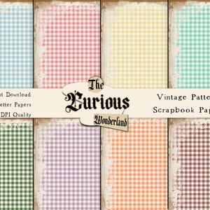 Vintage Gingham Paper Check Patterns Digital Paper Scrapbook Craft Bright Pastel Grunge Vintage Papers Background