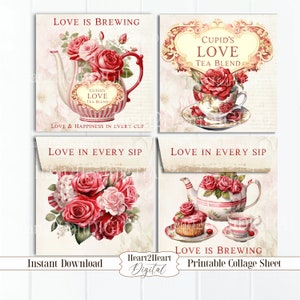 Valentine Cupid's Tea Tea Envelope, Valentine's Day Love Tea Envelope, Valentine Printables, Tea Envelope INSTANT DOWNLOAD, Tea Party Favors