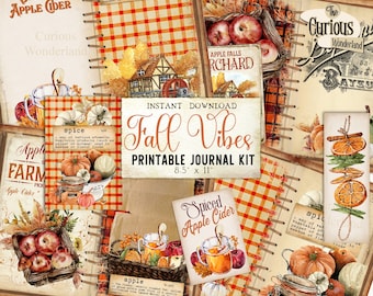 Fall Pumpkin Part 1 Junk Journal Ephemera Pack Digital Download Kit Printable Halloween Journal Autumn Apples Craft Paper Fussy Cuts