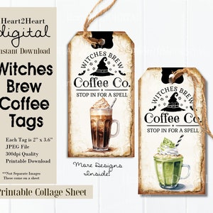 Witches Brew Coffee Tags, Printable Tags, Coffee Tags, Instant Download, Journals, Halloween Witches Brew, Favor Tags