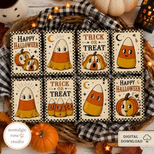 Digital Halloween Candy Corn Collage Sheet, Retro Halloween, Journal Cards, Digital Image, Scrapbook Cards, Printable Download, ACEO