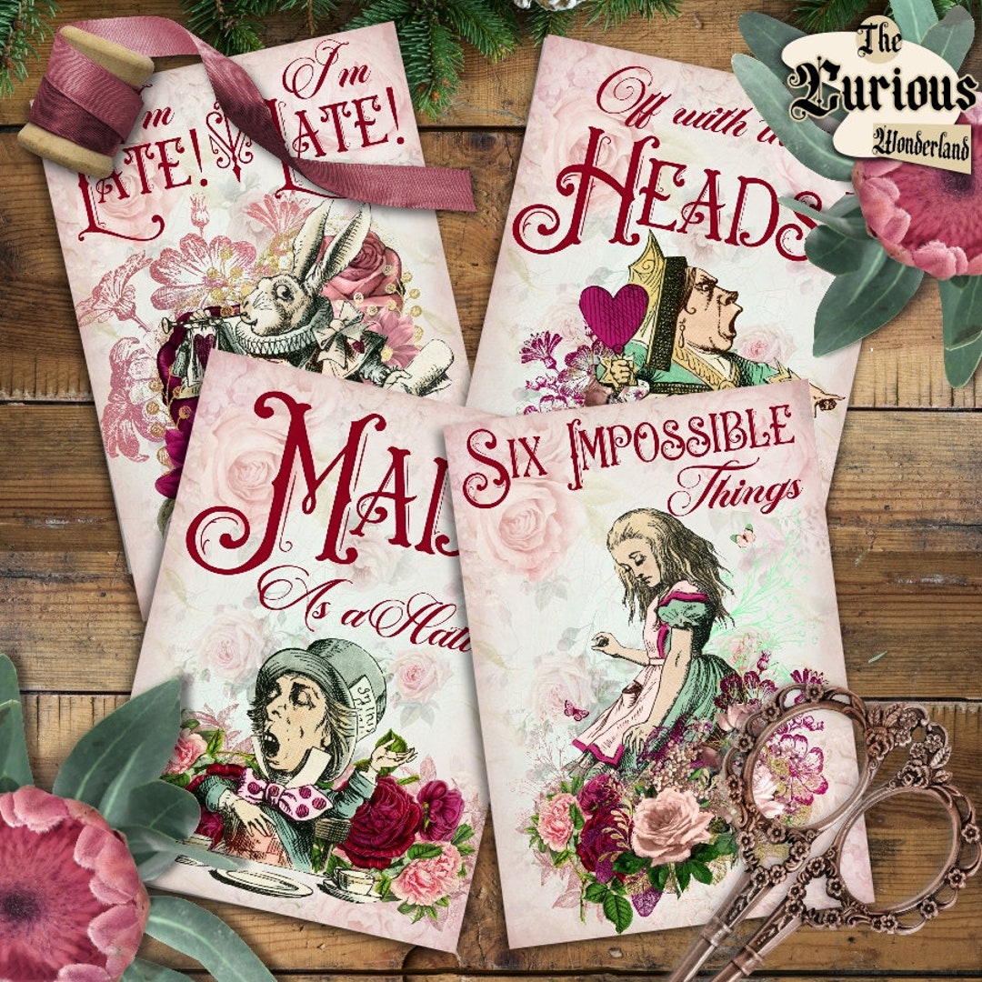 Alice in Wonderland Quotes Cards, Wonderland Collage Sheet, Party ...