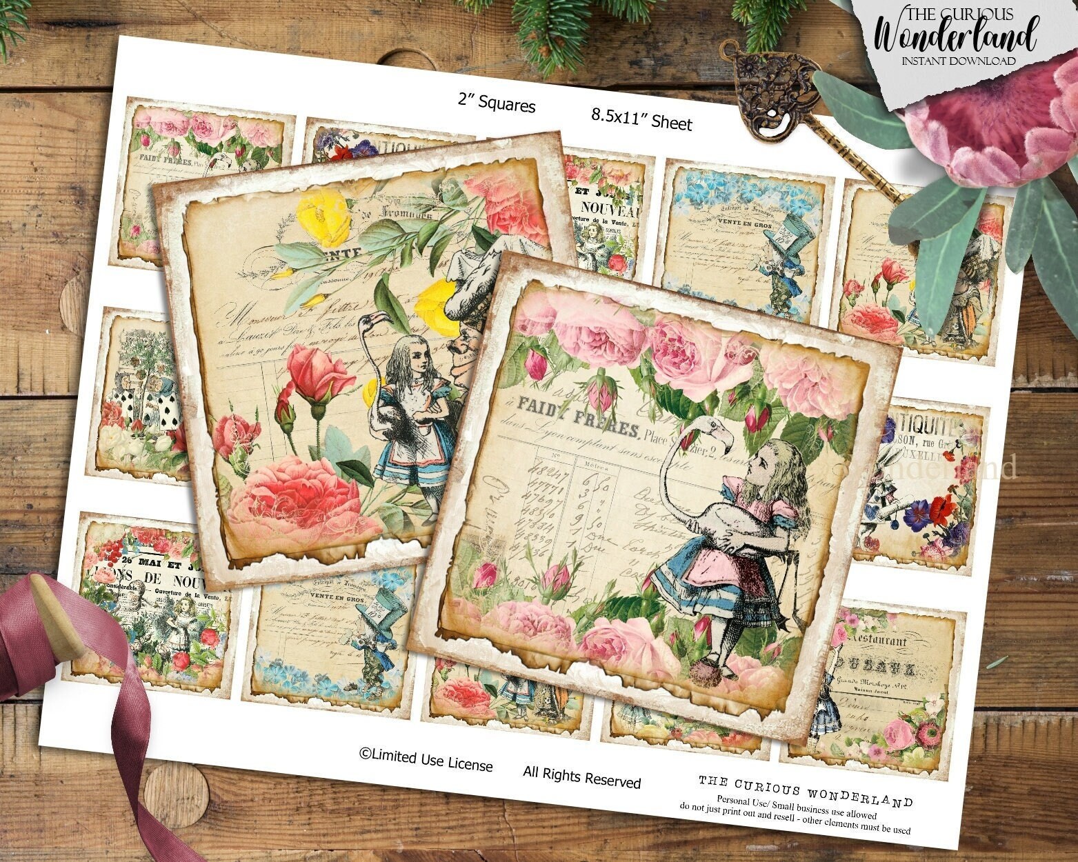 Digital Alice in Wonderland 2 Inch Squares Collage Sheet | Etsy