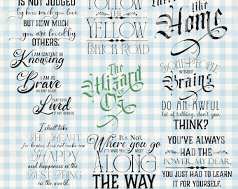 Wizard of Oz Quotes, PNG Word Overlays, Word Clipart, INSTANT DOWNLOAD, Digital Stamp, Scrapbooking, Sublimation Transfers, Tin Man Quotes