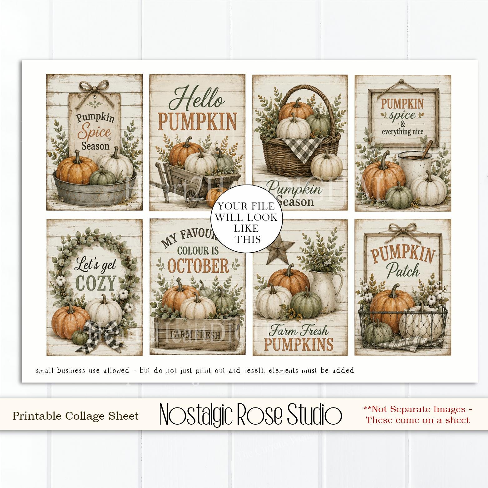 Vintage Fall Pumpkin ATC Cards Printable, Rustic Autumn Junk Journal ...