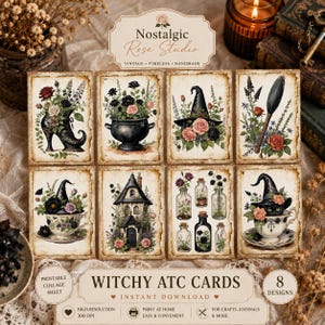 Digital Garden Witch Collage Sheet, Retro Halloween, Journal Cards, Digital Image, Scrapbook Cards, Printable Download, ACEO, Witchy, Gothic