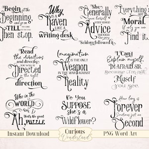 Alice in Wonderland Word Quotes, PNG Word Overlays, Word Clipart, INSTANT DOWNLOAD, Digital Stamp, Scrapbooking, Lewis Carrol Quotes