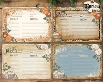 Fall Pumpkin Recipe Cards - Collage Sheet -Printable Recipe Card - Digital Download - Halloween Pumpkins - INSTANT DOWNLOAD - Food Cards