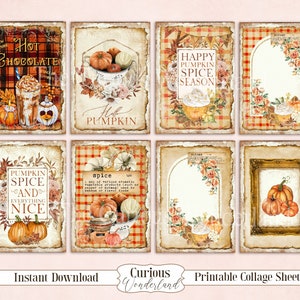 Pumpkin Spice Fall Collage Sheet, Retro Halloween, Journal Cards, Digital Image, Scrapbook Cards, Printable Download, ACEO, Digital Cards