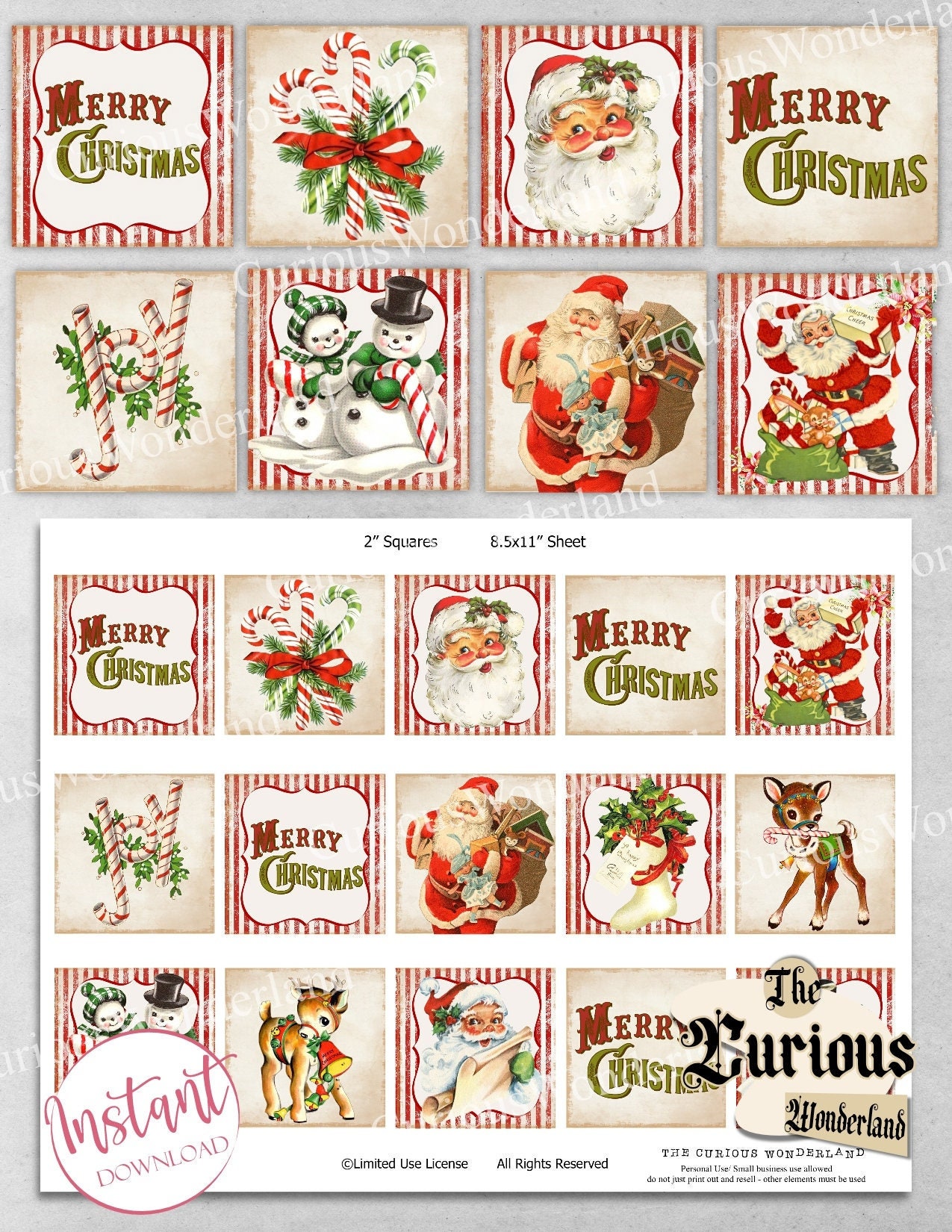 retro-santa-christmas-2-squares-digital-collage-sheet-printable-labels-tags-magnet-digital-images-scrapbooking-craft-cards-2x2-etsy