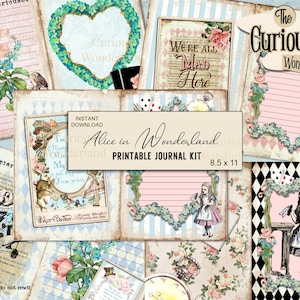 Alice in Wonderland Junk Journal Pages Printable Digital Journal Kit Ephemera Scrapbook Vintage Paper Craft