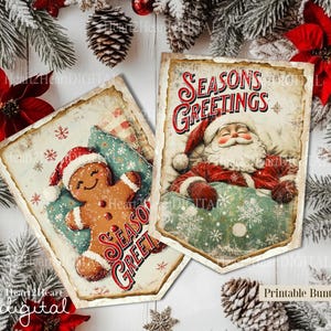 Rustic Christmas Banner Bunting - INSTANT DOWNLOAD -  Gingerbread, Snowman, Santa & Reindeer Holiday Decorations