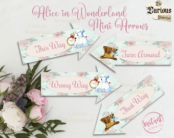 Alice in Wonderland Arrow Signs - Instant Download - Party Decoration - Printable - Onederland Arrows - Party Printable - Collage Sheet