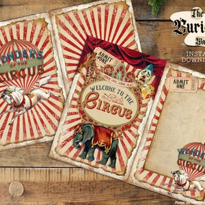 Vintage Circus Junk Journal Pages, Printable, Digital Journal Kit, Tattered Scrapbook Paper ...