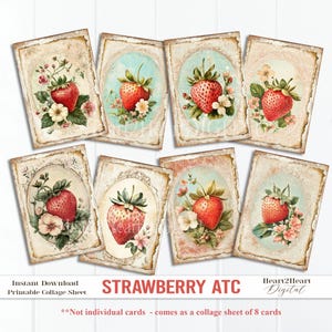 Vintage Strawberry Fruit Ephemera Cards Collage Sheet -   Journal Cards - Fruit Tags, Summer Fruits ATC