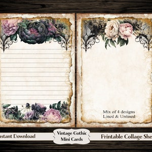 Vintage Gothic Floral Stationary Papers, Letter Writing Paper, Black Peony Paper, Journal Papers, Printable Stationary