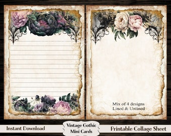 Vintage Gothic Floral Stationary Papers, Letter Writing Paper, Black Peony Paper, Journal Papers, Printable Stationary