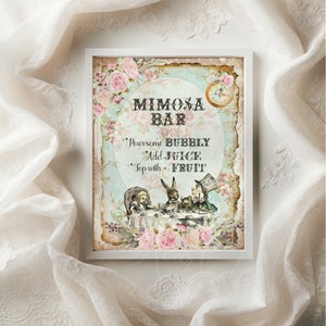 Shabby Chic Alice in Wonderland Mimosa Bar Sign, Baby Shower Sign, Bridal Shower Wedding Sign, INSTANT DOWNLOAD, Alcohol Sign