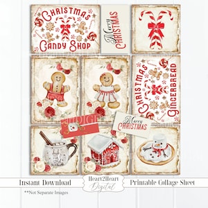 Vintage Christmas Gingerbread Cards Collage Sheet, Tags, Journal Cards, Digital Image, Scrapbook Cards, Printable Download, ACEO,
