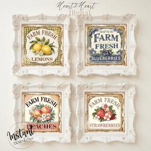 Rustic Mini Fruit Label Signs 4" Squares Tier Tray Signs, Digital, Collage Sheet Printable Labels Digital Images Scrapbooking Craft Cards