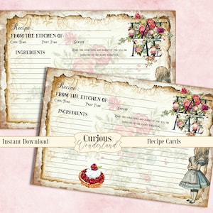 Alice in Wonderland Recipe Cards Collage Sheet Instant Download