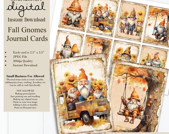 Fall Gnome Cards, Autumn Fall Collage Sheet, Fall ATC Cards, Digital Download, Fall Ephemera