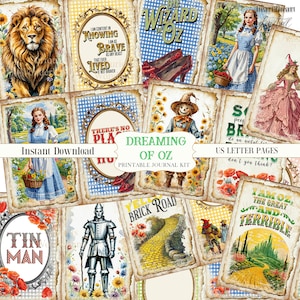 Gingham Wizard of Oz Printable Junk Journal Double Pages Craft Scrapbooking INSTANT DOWNLOAD Collage Sheet Ruby Slippers Tattered Papers
