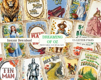 Wizard of Oz Junk Journal Pages: Gingham & Ruby Slippers (Digital Download)