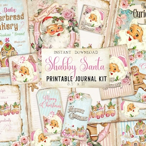 Shabby Chic Pink Santa Christmas Junk Journal, Printable, Digital Journal Kit, Tattered Scrapbook Paper, Vintage Paper, Digital Download