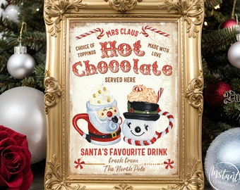 Retro Mrs Claus' Christmas Hot Chocolate Sign - Digital Instant Download - Snowman Mug - Santa