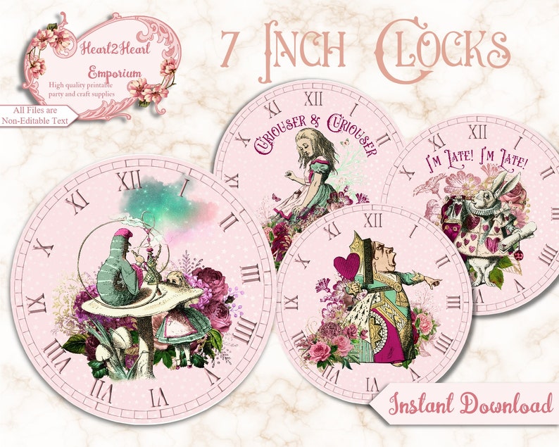 Alice in Wonderland Clocks Printable Clocks Digital Etsy